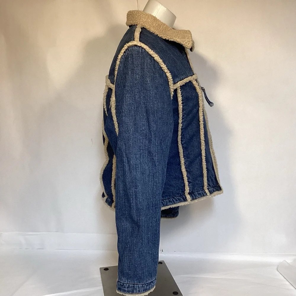 Denim Sherpa Seam Jacket Wrangler Women’s size XL zip up - Picture 3 of 12